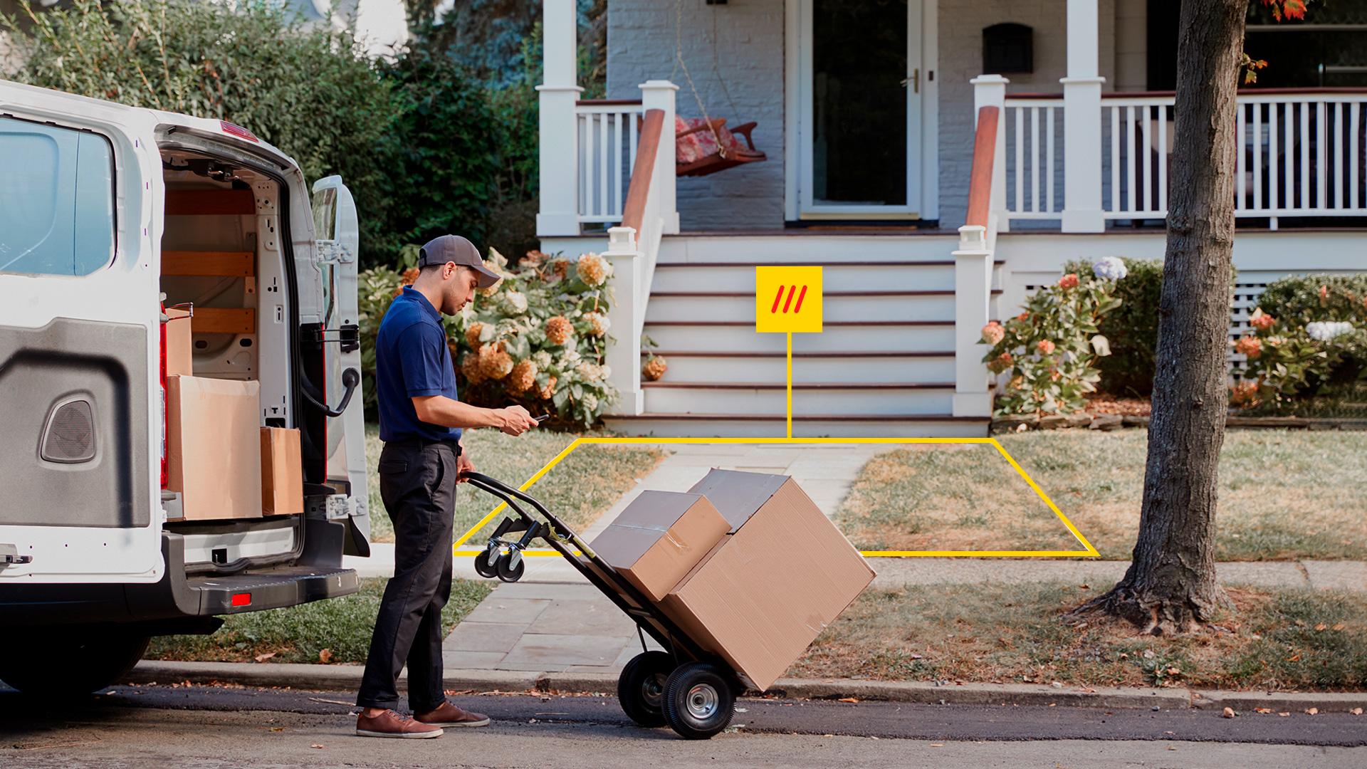 deliveryman moving boxes towards a 3 word address 