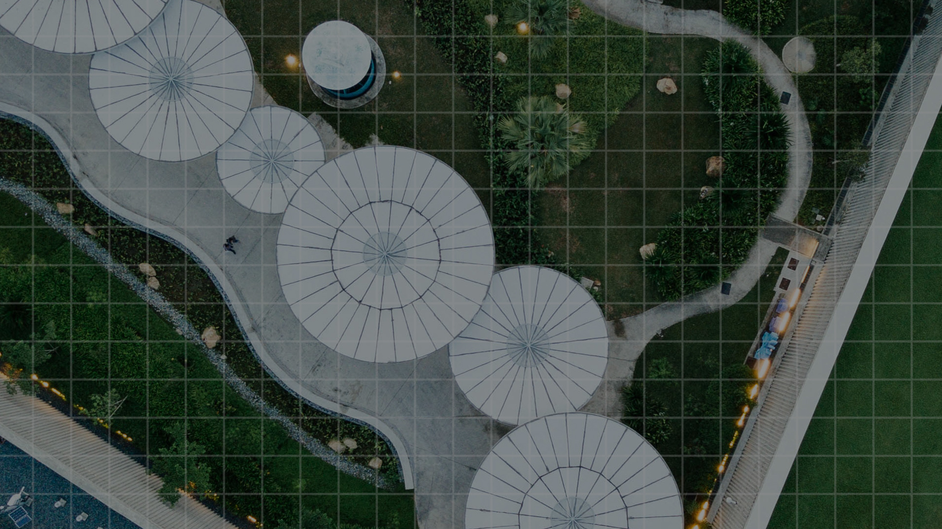 birds eye view of circular buildings 