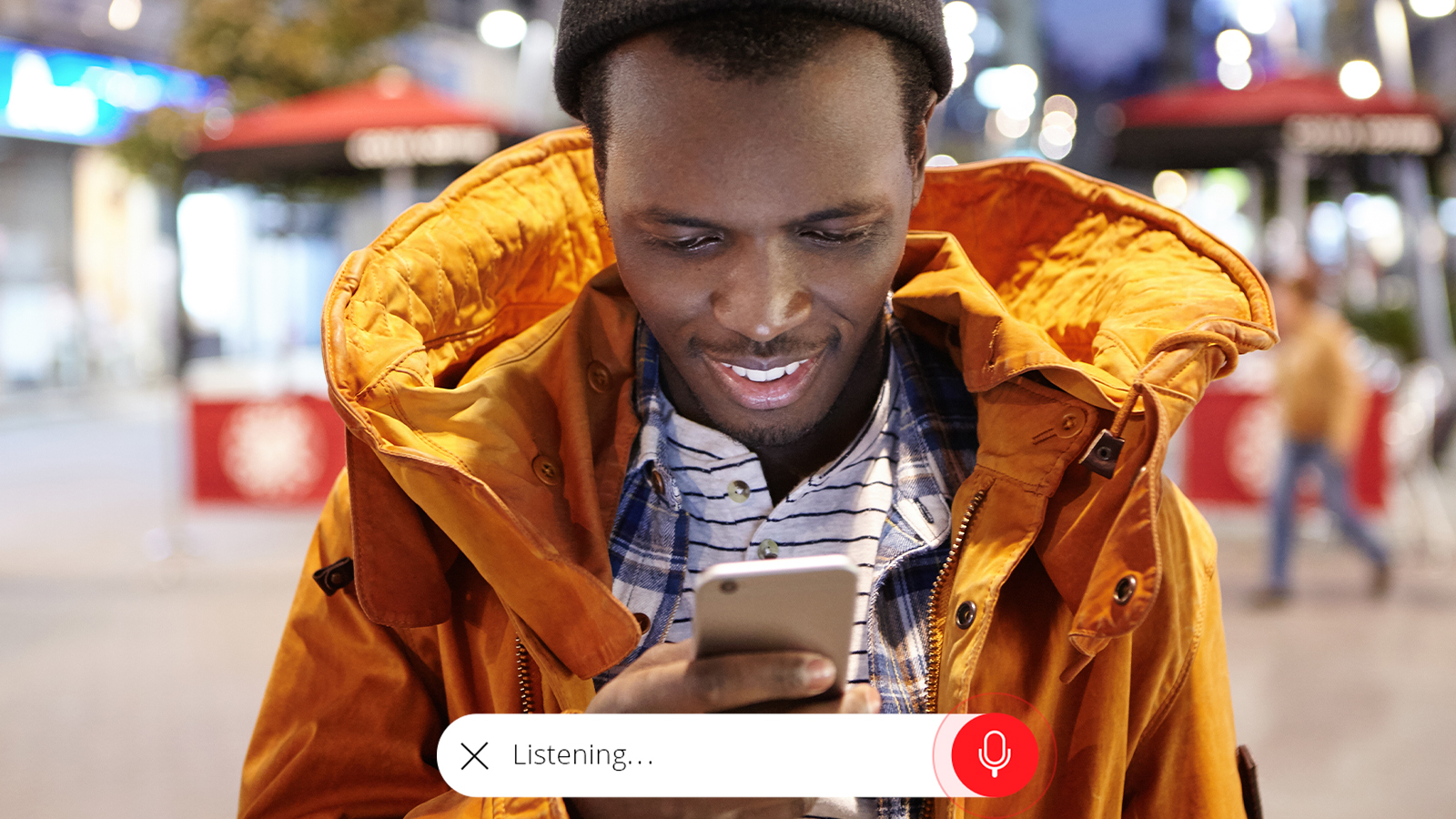 man using voice interface