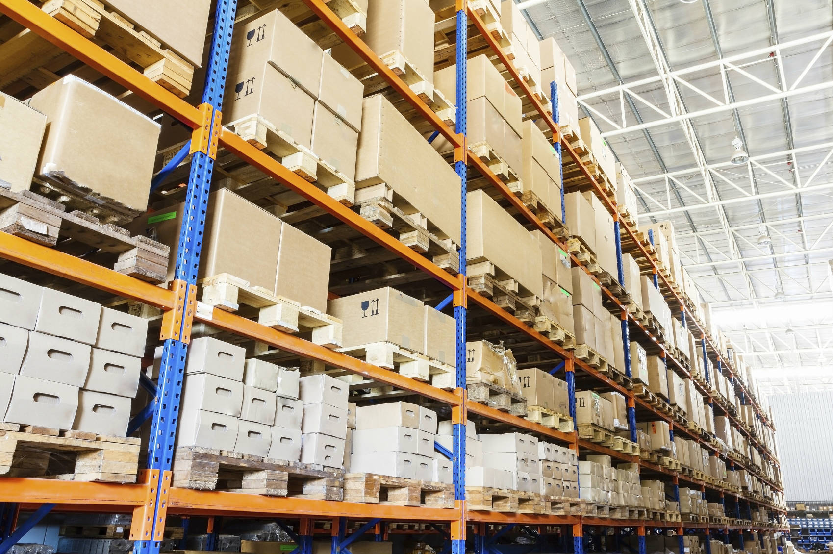 industrial storing unit with shelfs full of boxes