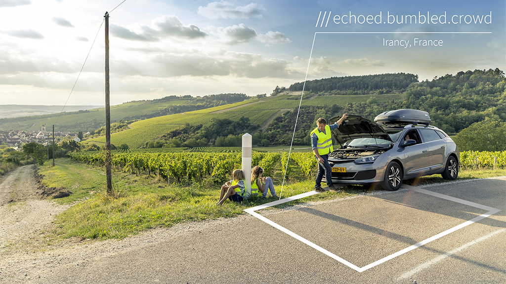 broken down car with vineyards in the background at 3 words address echoed.bumbled.crowd