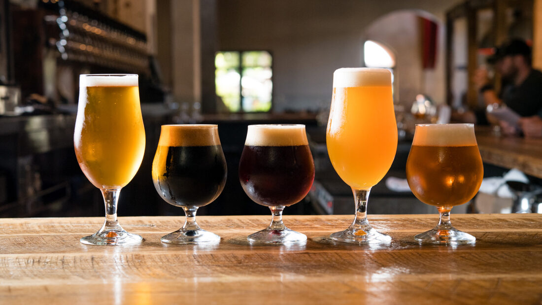 different types of beers in glasses