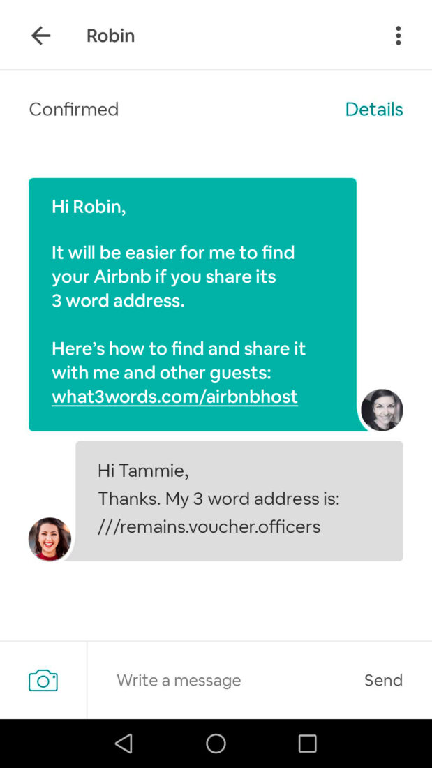 Airbnb message using what 3 words