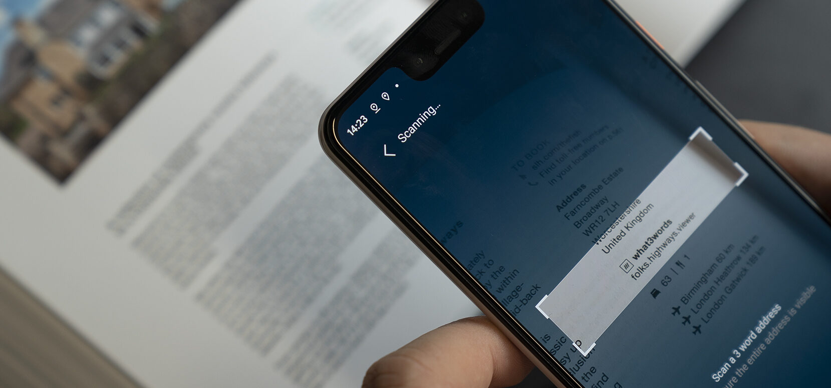 smartphone scanning a 3 word address