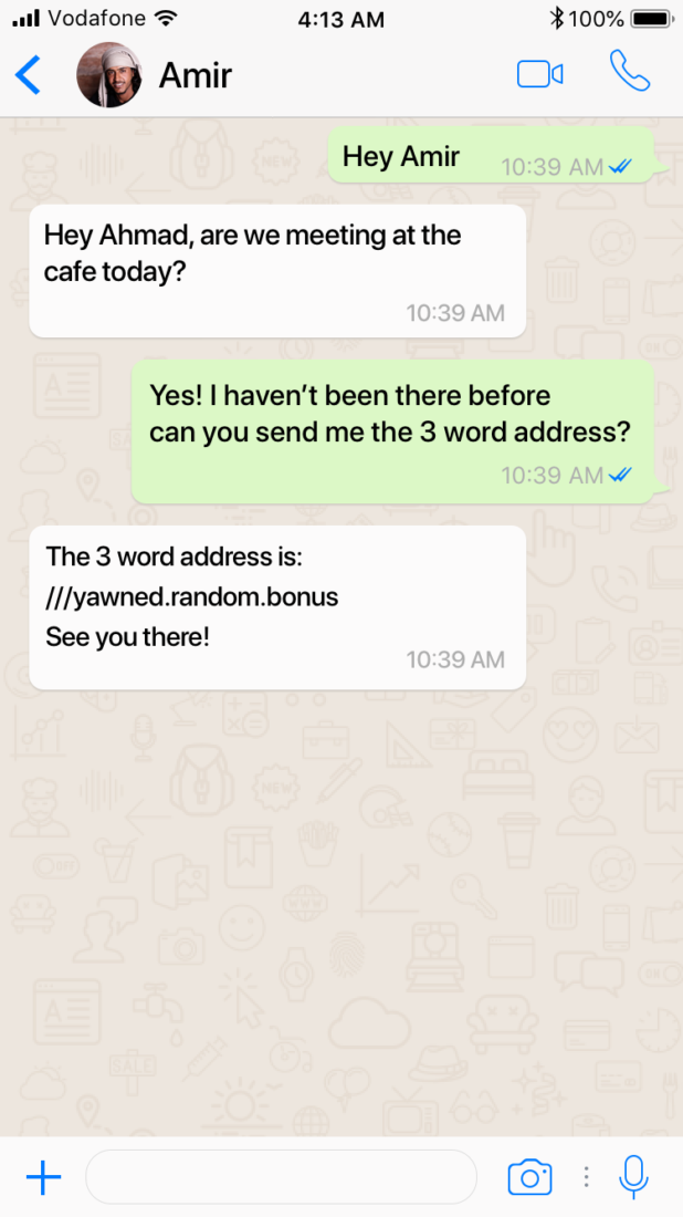 Whatsapp conversation with friends using what 3 words location