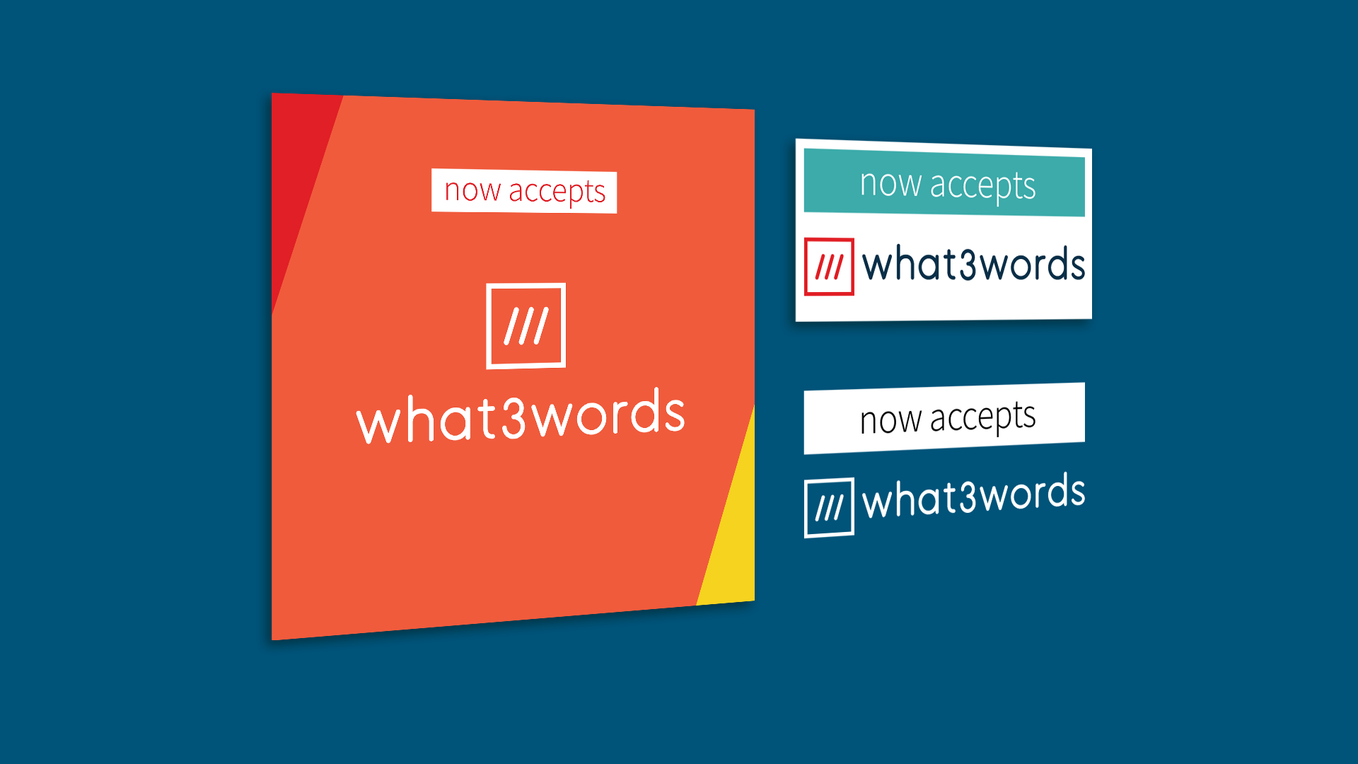 collage of what 3 words 'now accepts' 