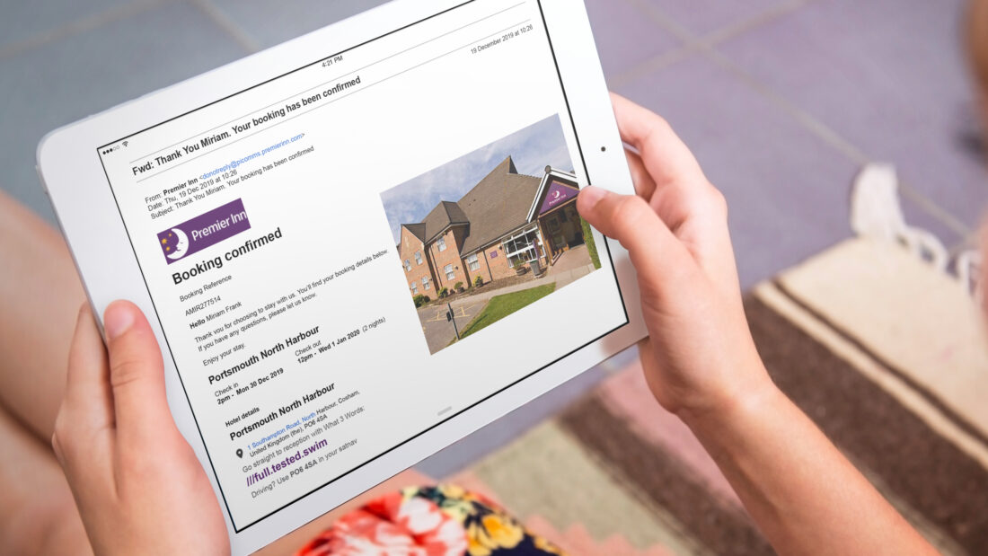  a Premier Inn booking confirmation email 