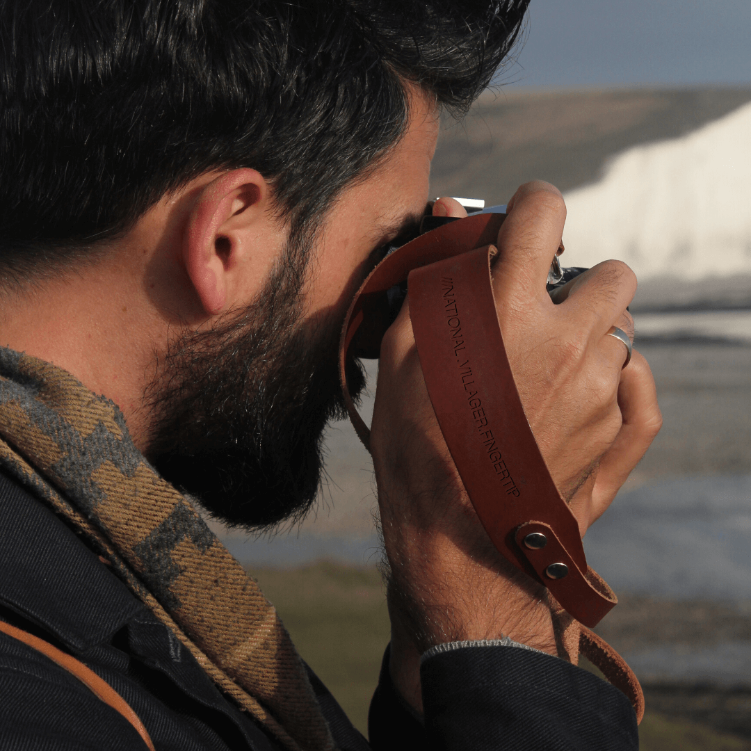 Personalised camera strap with a what 3 words address imprinted on