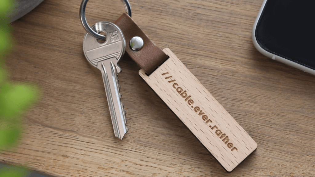 Personalised keyring gift with a what 3 words address imprinted on