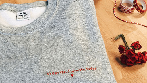 Personalised sweater with what3words address