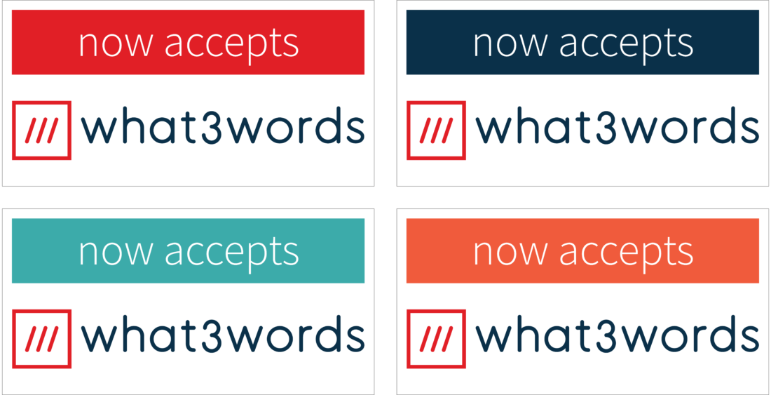 what3words logo announcement badge examples
