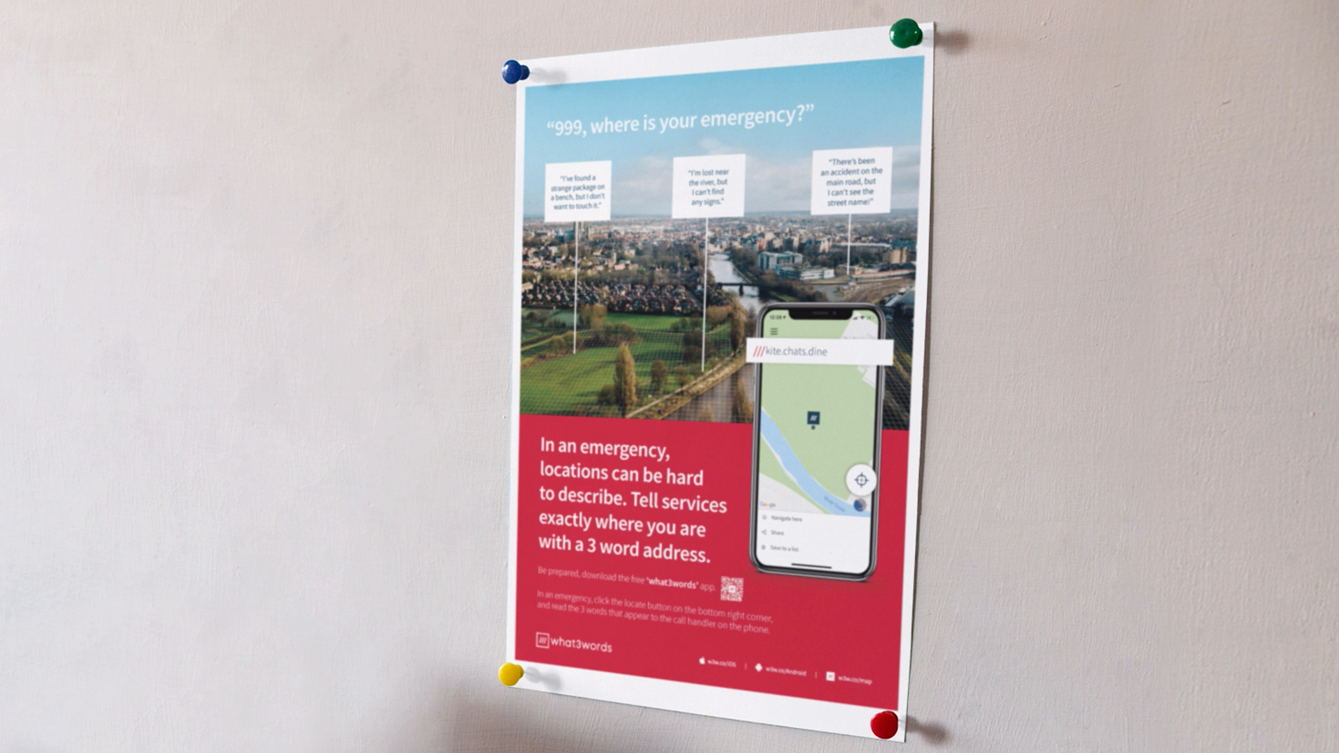 what3words safety poster on wall