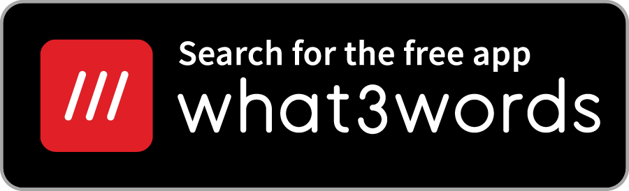 search for the free what3words app button in black