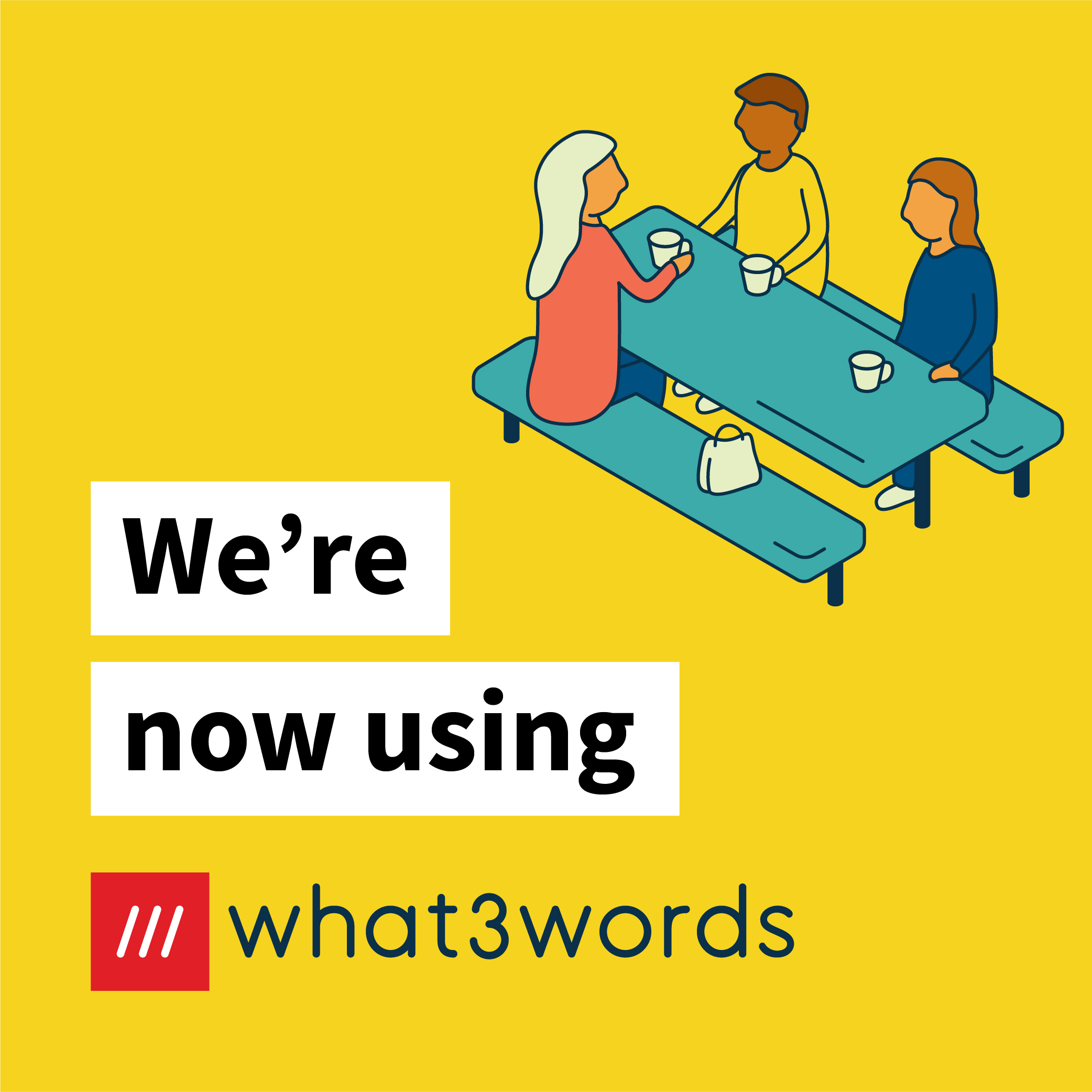 Now accepting what3words social post for communities - yellow