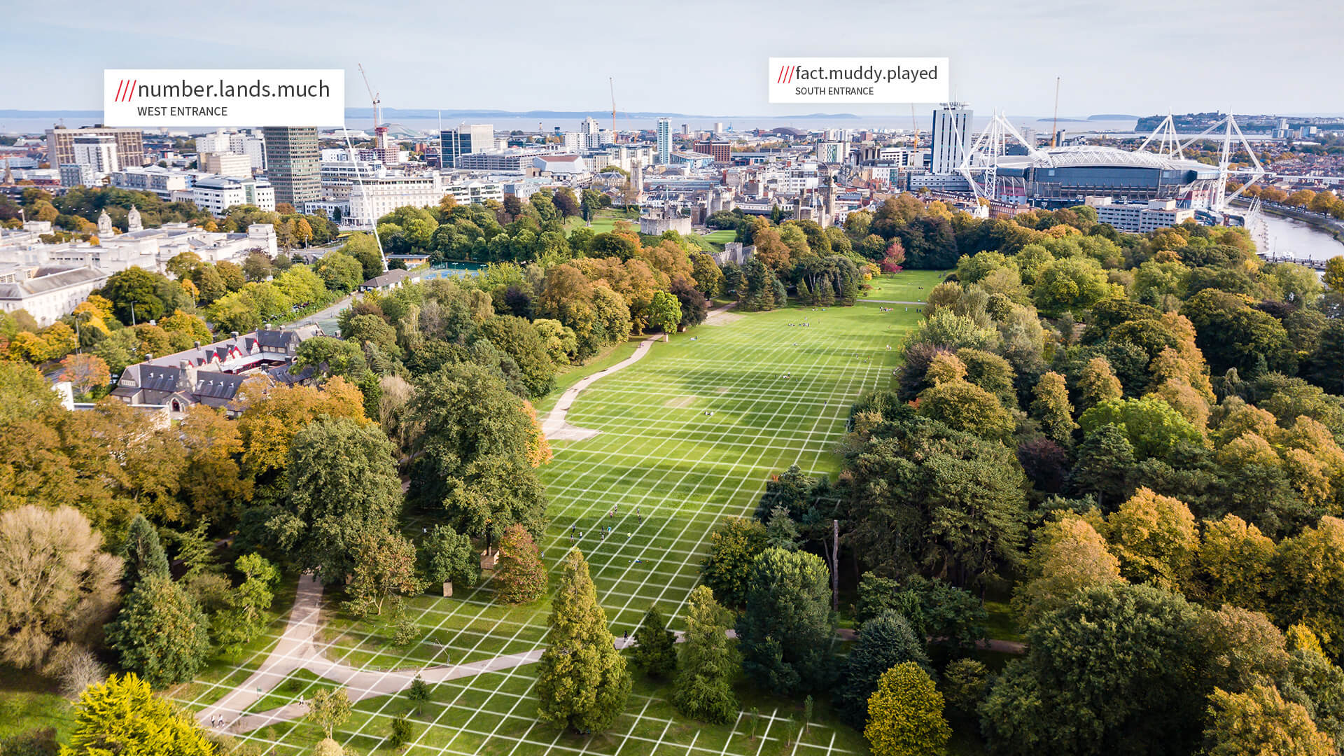 Park entrances with what3words addresses