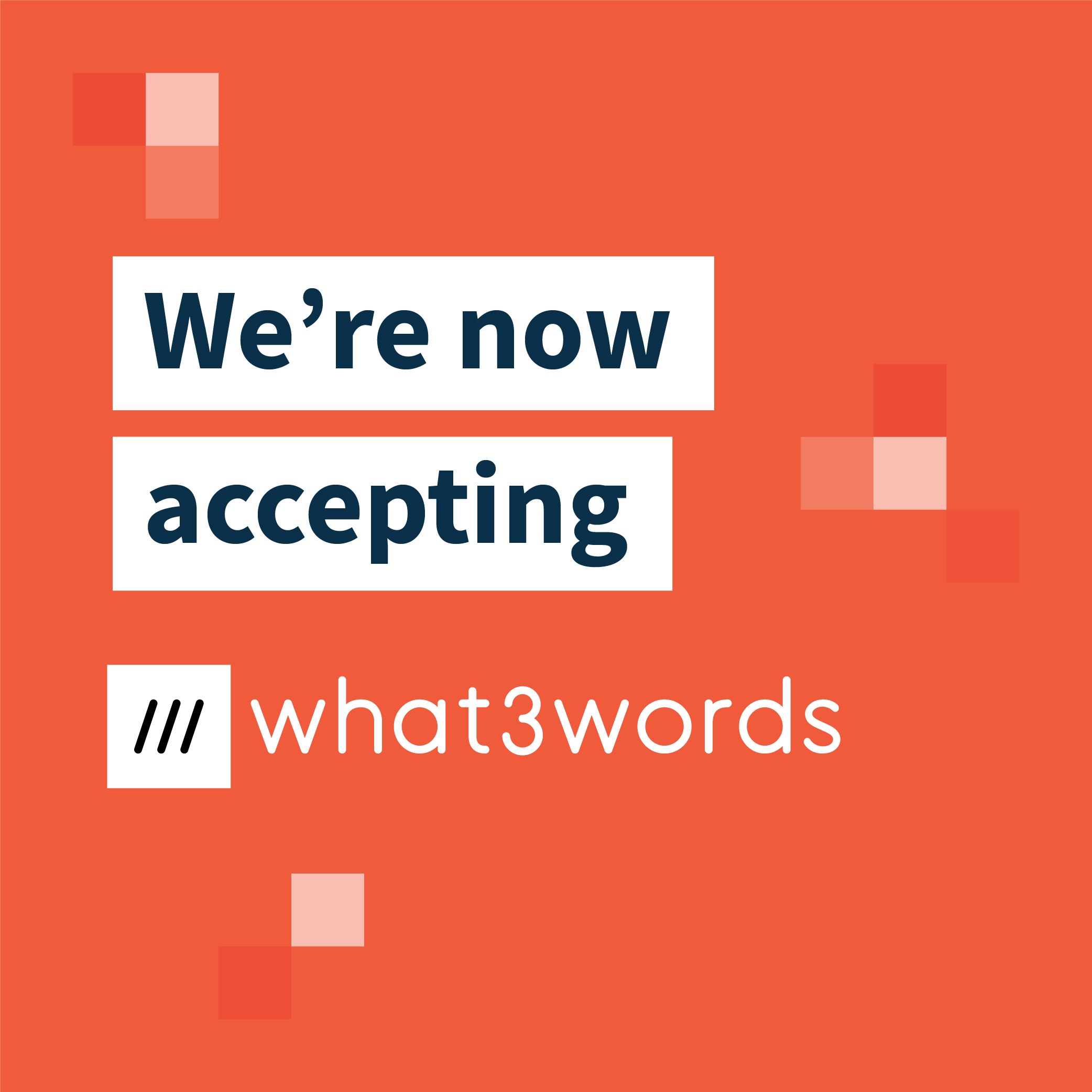 we're now accepting what 3 words badge with red background