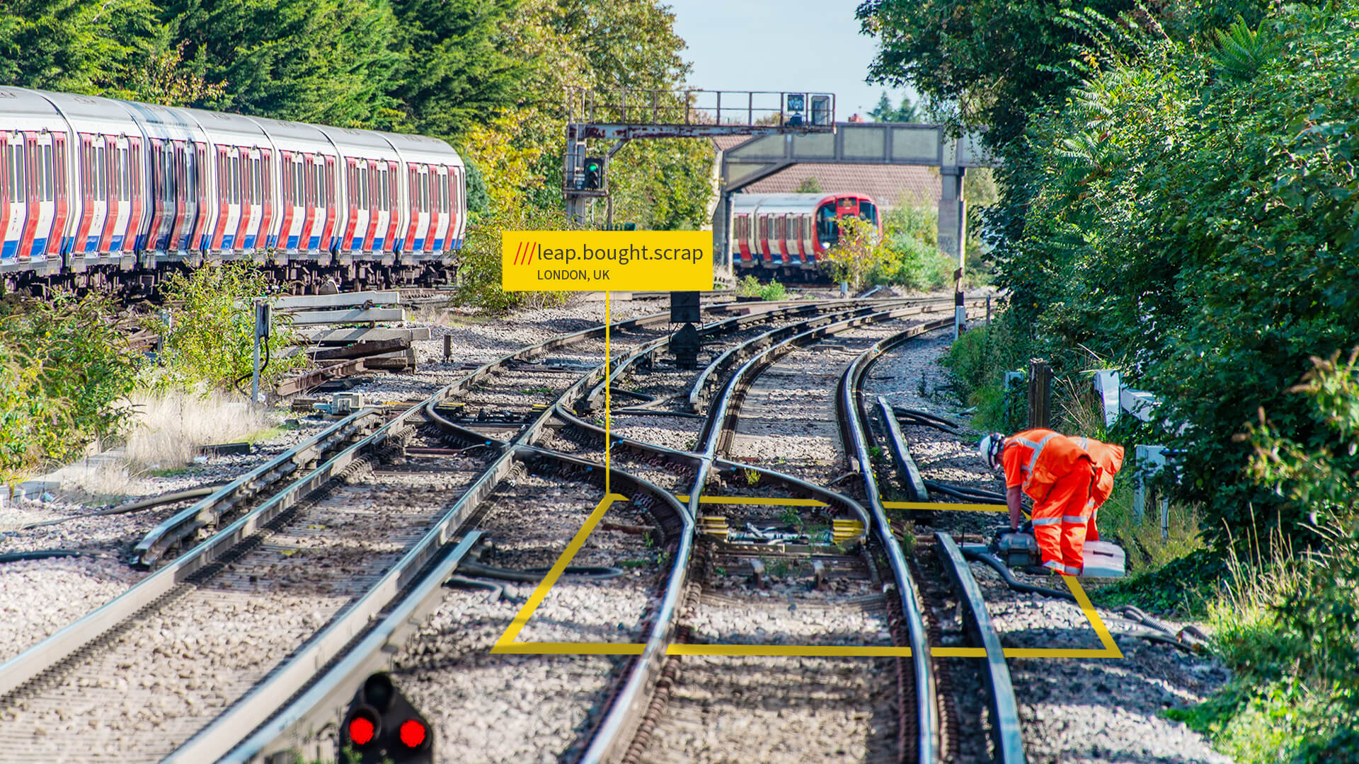 Railway maintenance person on tracks at what3words location