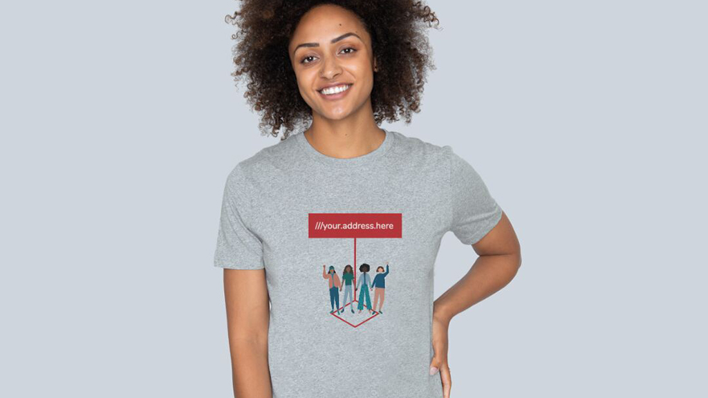 Teemill t-shirt with what3words address
