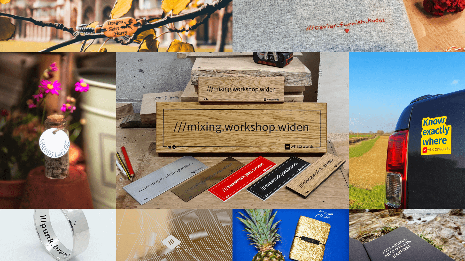 Makers products personalised with a what3words address