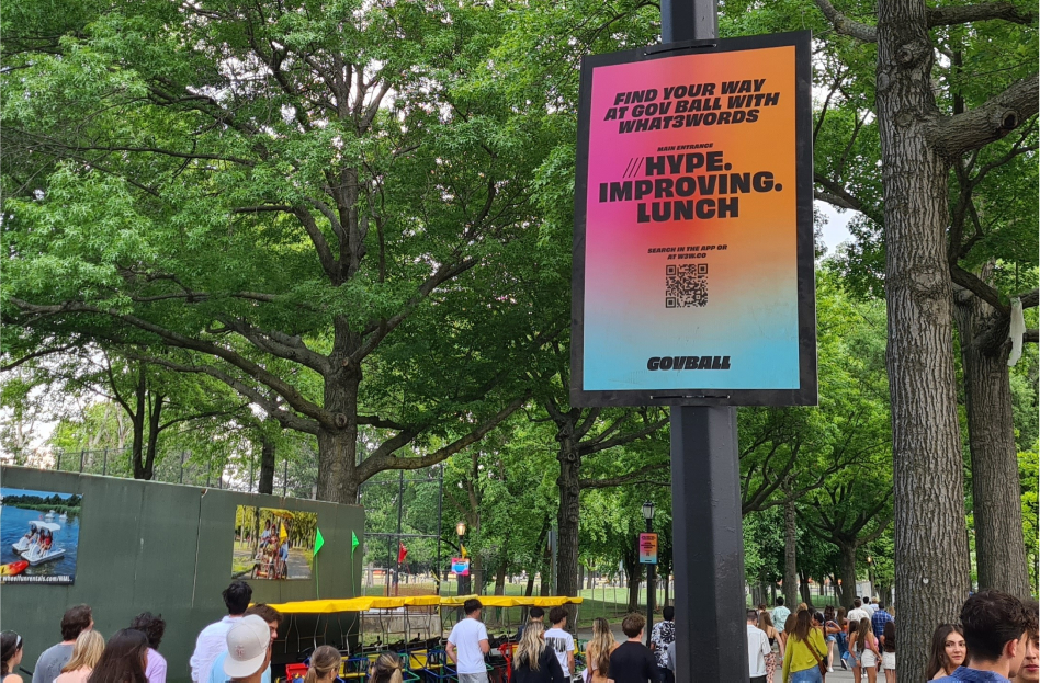 Sign at Govball festival in New York encouraging users to use what3words