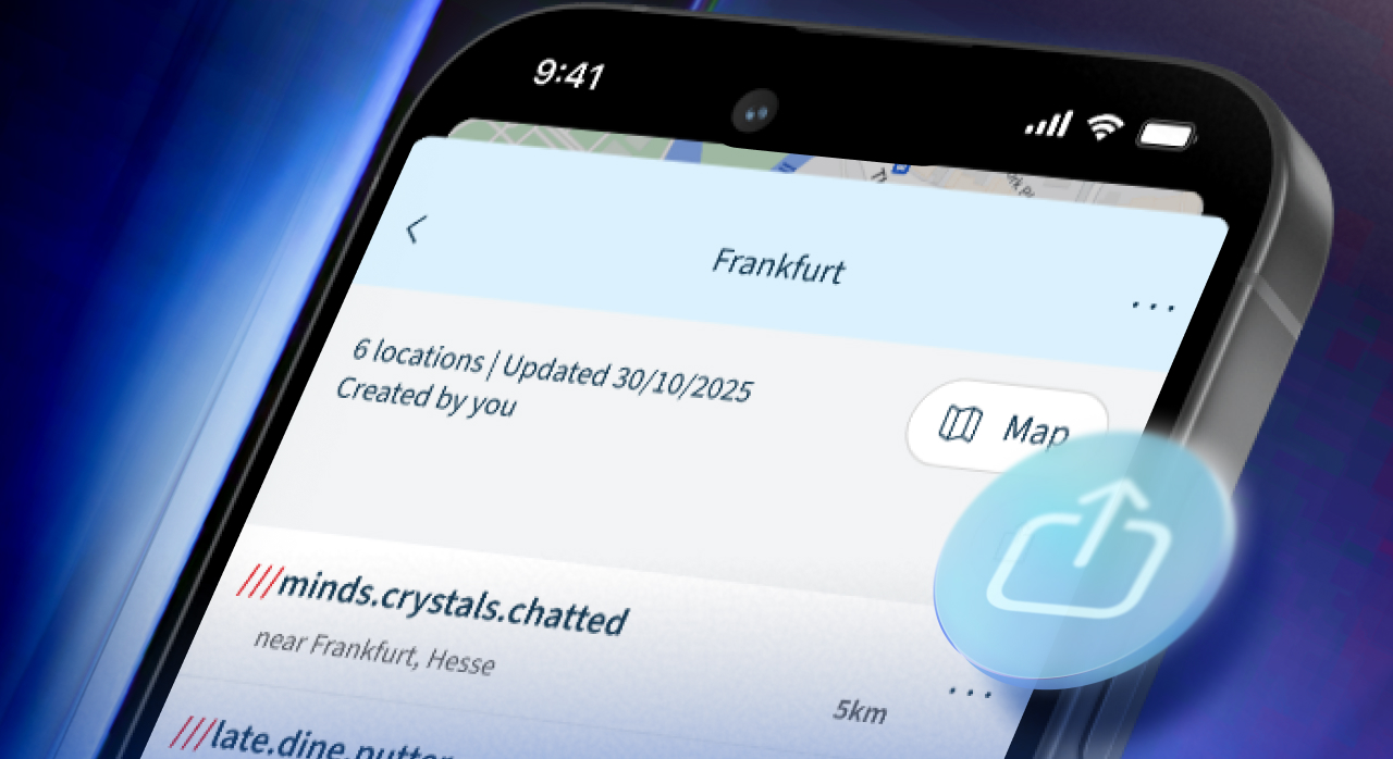 Share saved lists with what3words Pro